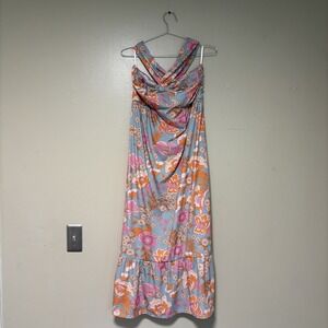Grace Karin Halter Neck Babydoll Maxi Dress Medium Tiered Beach Resort Vacation